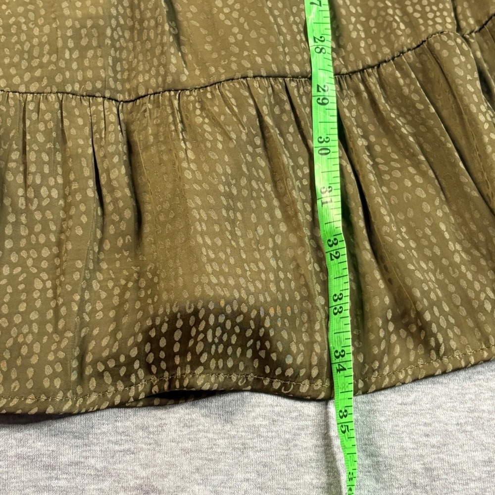 LOFT Olive Green Jacquard Smocked Tiered Swing Mini Dress NWT Petites MP - Picture 9 of 12